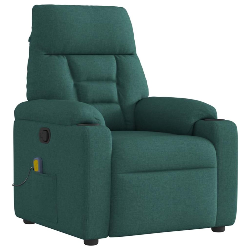 vidaXL Fotoliu de masaj rabatabil, verde închis, material textil