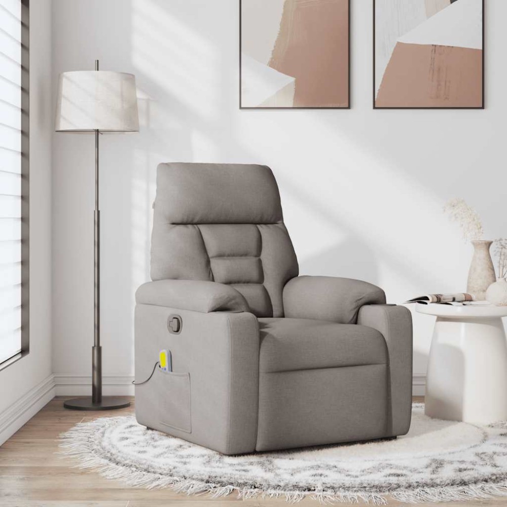 vidaXL Fotoliu de masaj rabatabil, gri taupe, material textil