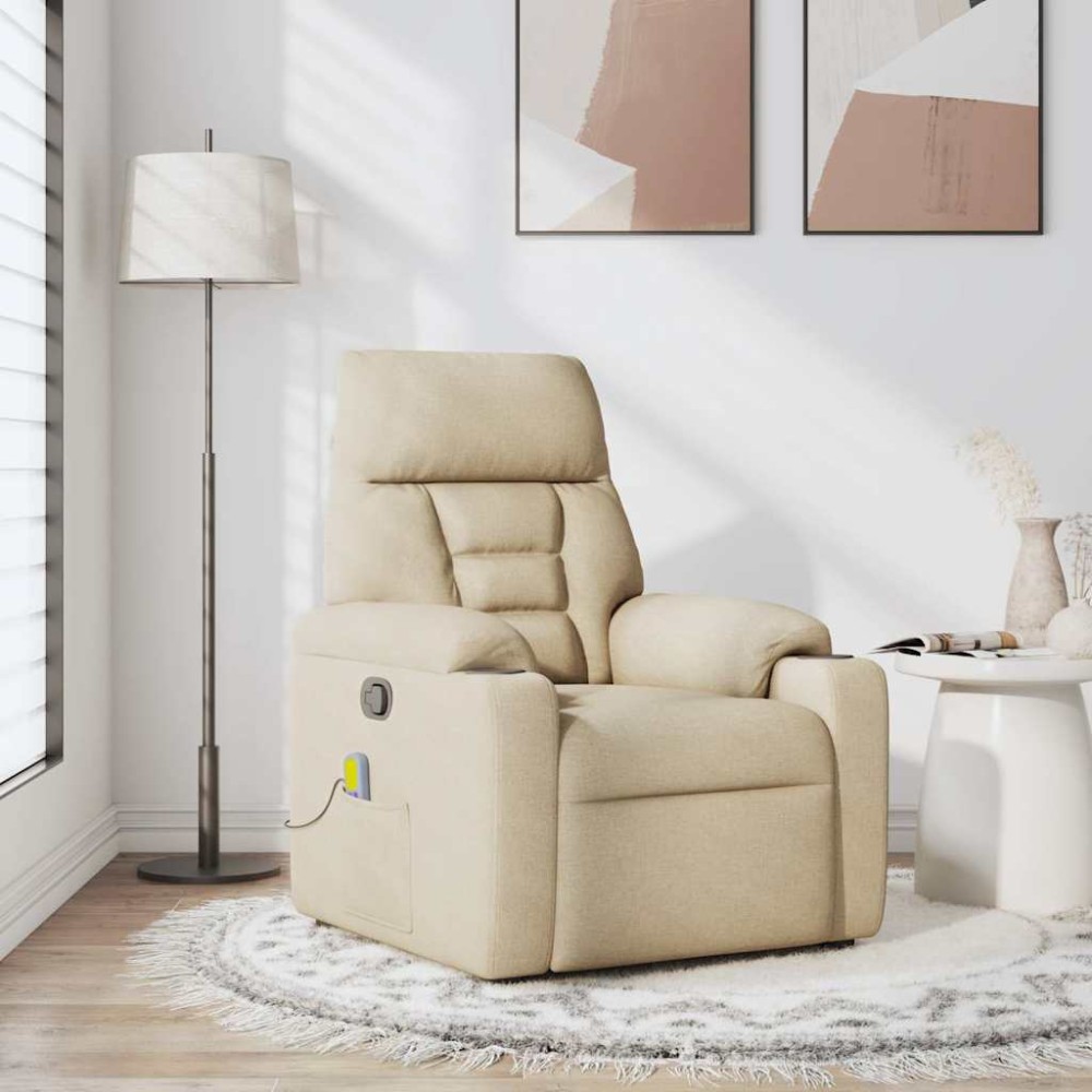 vidaXL Fotoliu rabatabil de masaj, crem, material textil