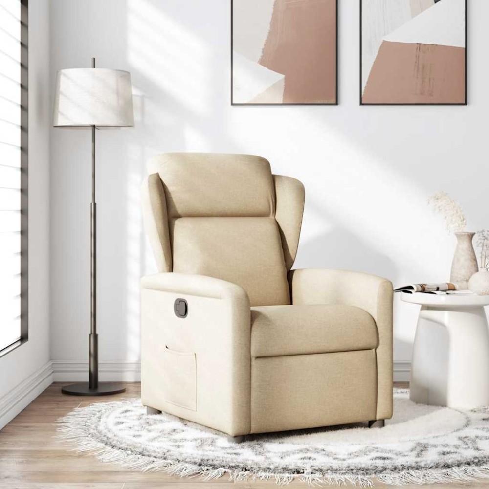 vidaXL Fotoliu rabatabil, crem, material textil
