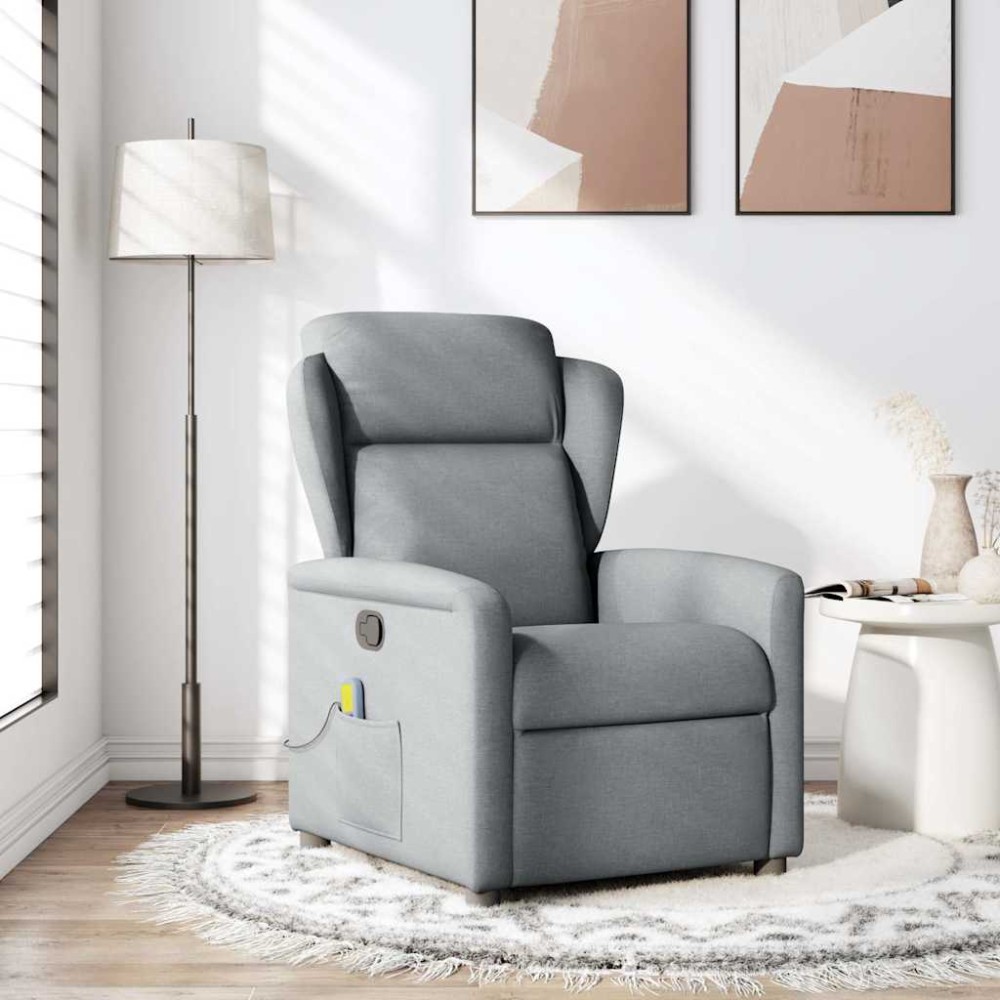 vidaXL Fotoliu de masaj rabatabil, gri deschis, textil