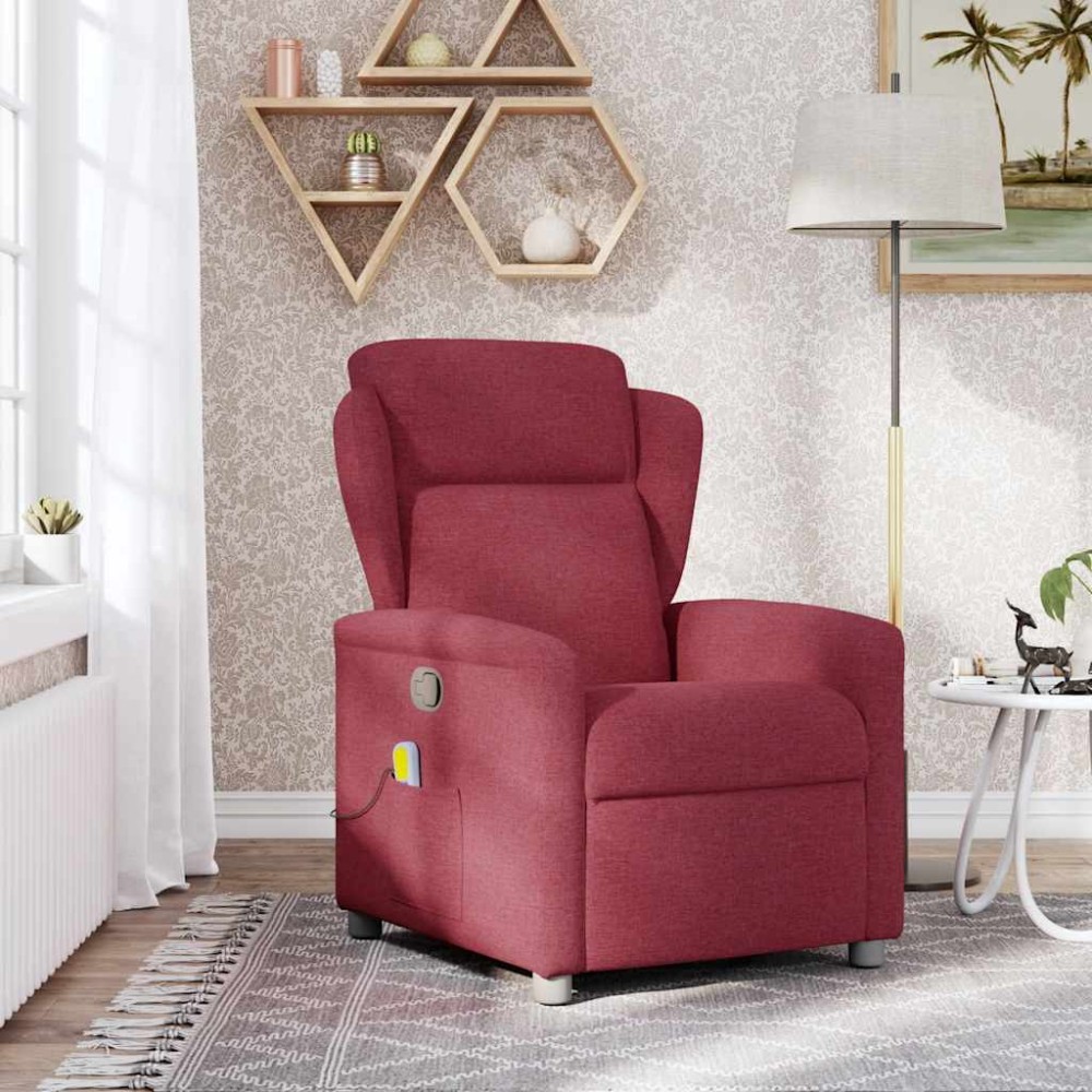 vidaXL Fotoliu de masaj rabatabil, roșu vin, material textil