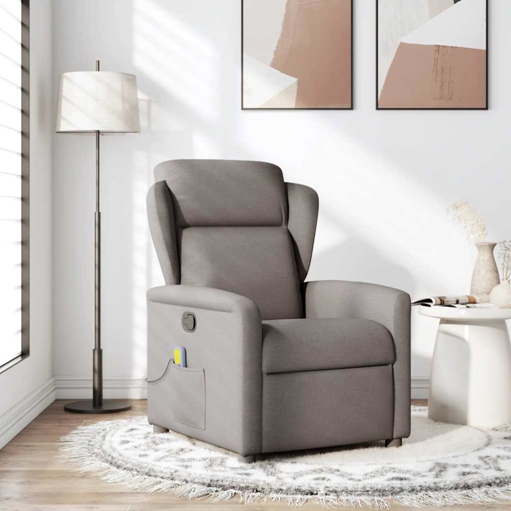 vidaXL Fotoliu de masaj rabatabil, gri taupe, material textil
