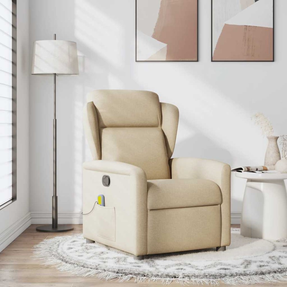 vidaXL Fotoliu rabatabil de masaj, crem, material textil