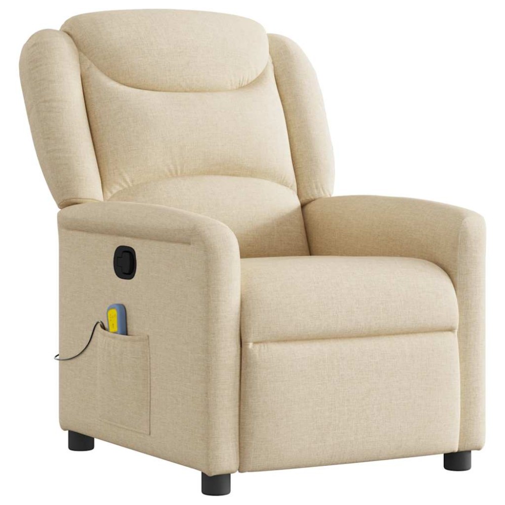 vidaXL Fotoliu rabatabil de masaj, crem, material textil