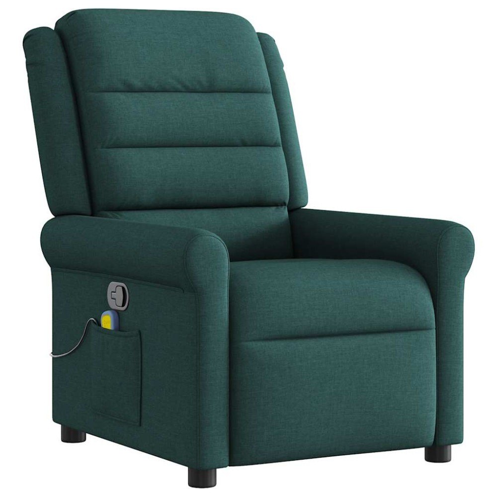 vidaXL Fotoliu de masaj rabatabil, verde închis, material textil