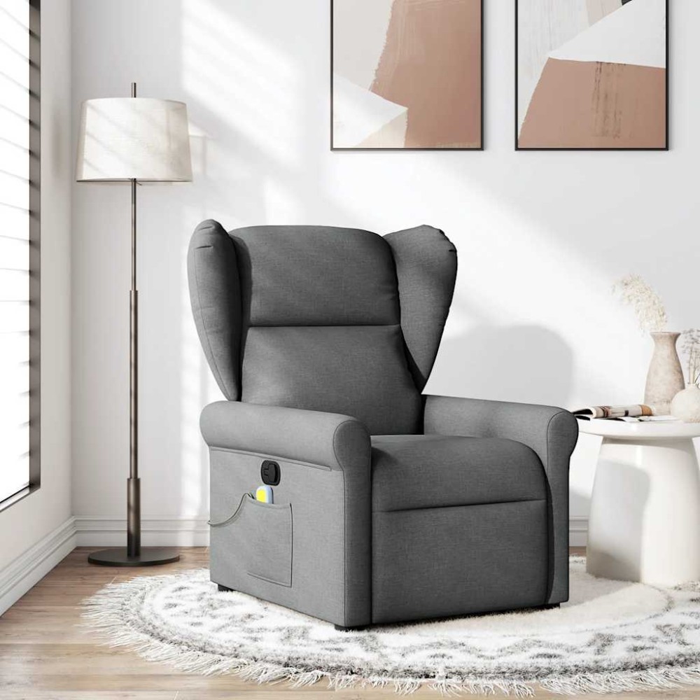 vidaXL Fotoliu de masaj rabatabil, gri închis, material textil