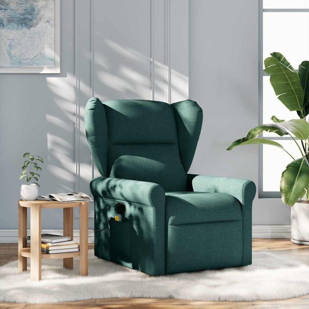 vidaXL Fotoliu de masaj rabatabil, verde închis, material textil