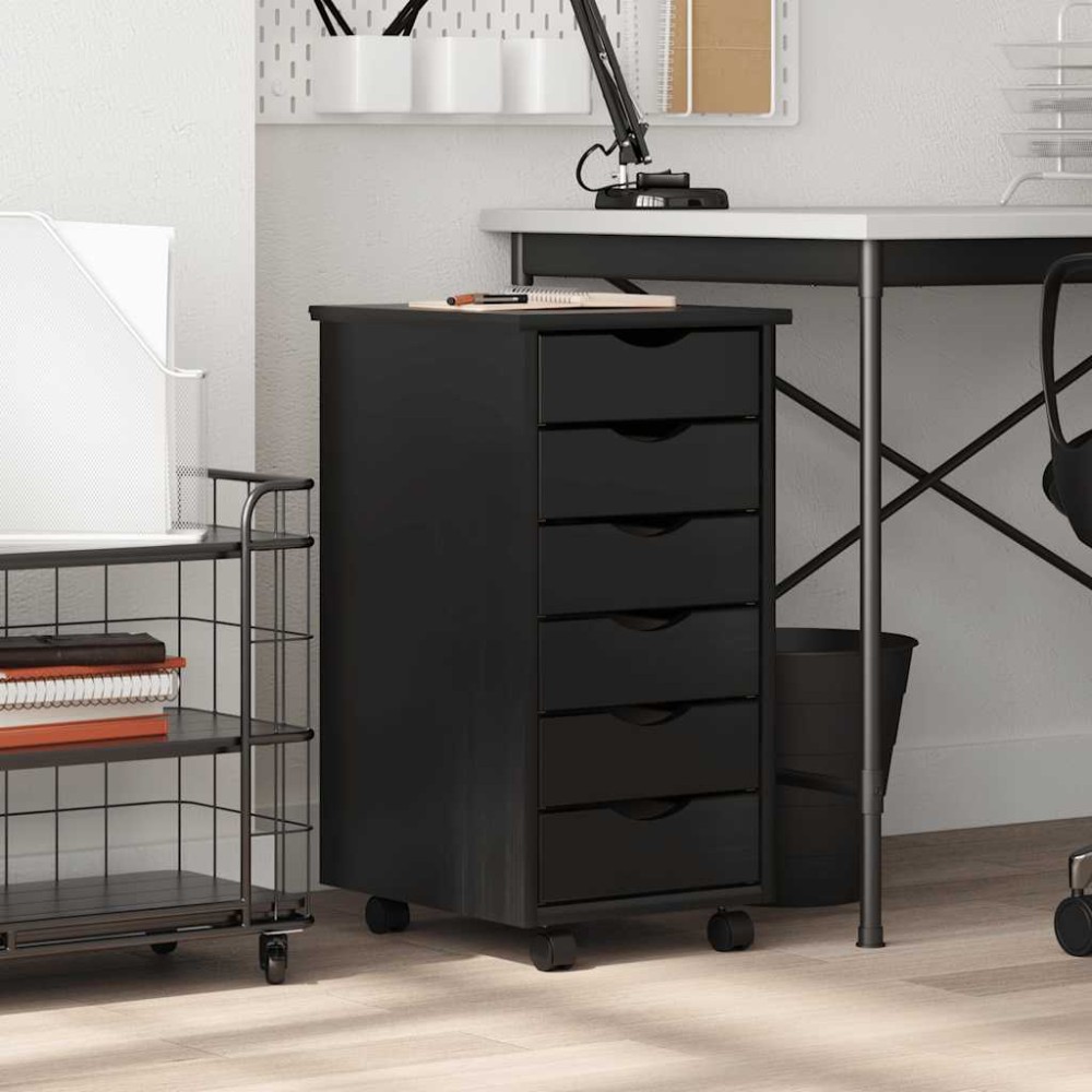 vidaXL Dulap rulant cu sertare „MOSS” din lemn masiv de pin negru