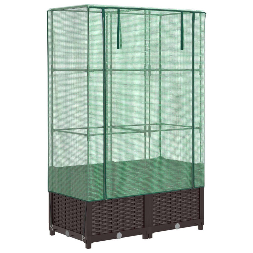 vidaXL Strat înălțat cu husă de seră, aspect ratan, 80x40x138 cm