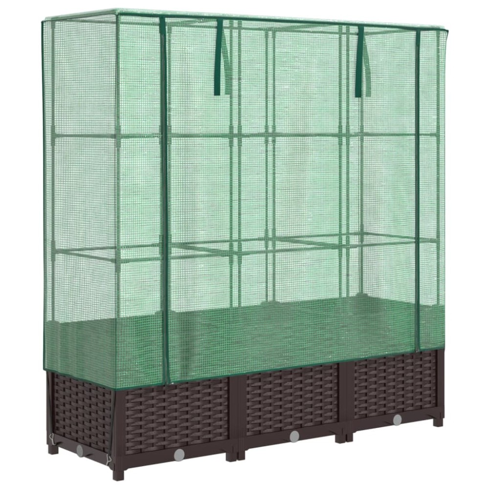 vidaXL Strat înălțat cu husă de seră, aspect ratan, 120x40x138 cm