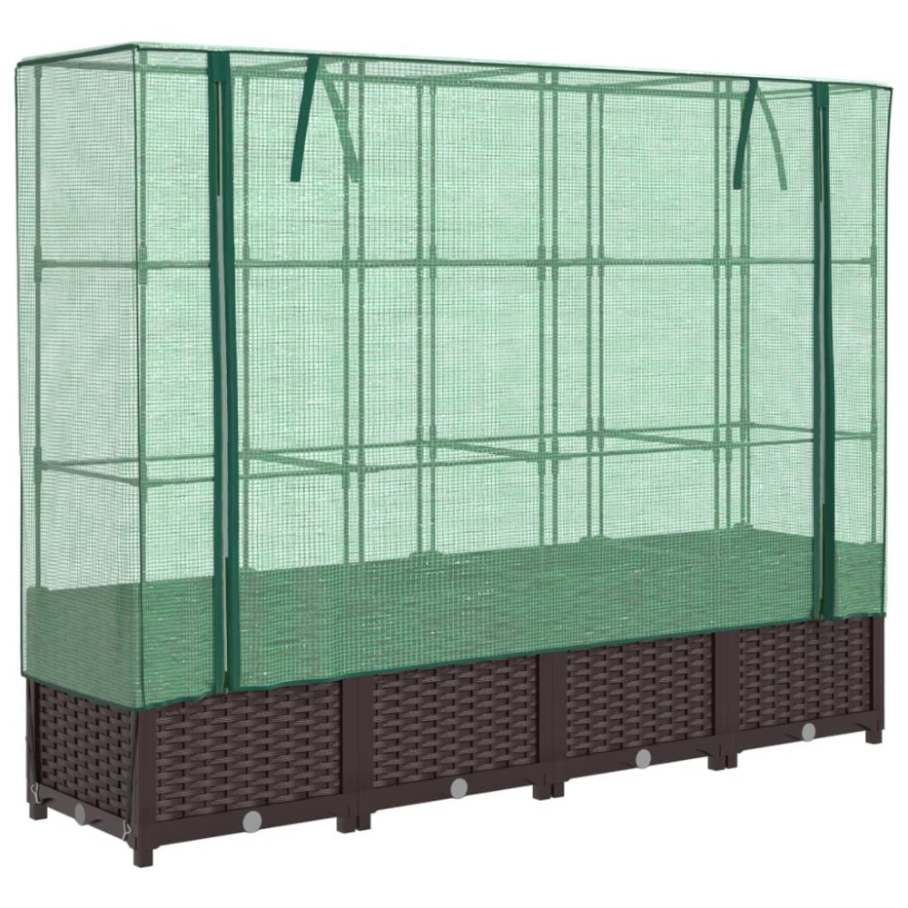 vidaXL Strat înălțat cu husă de seră, aspect ratan, 160x40x138 cm