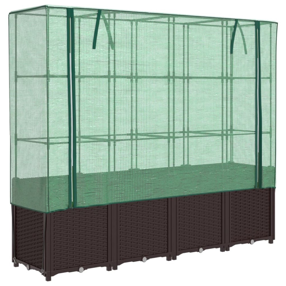 vidaXL Strat înălțat cu husă de seră, aspect ratan, 160x40x153 cm