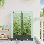 vidaXL Strat înălțat cu husă de seră, aspect ratan, 80x40x123 cm vidaXL Strat înălțat cu husă de seră, aspect ratan, 80x40x123 cm
