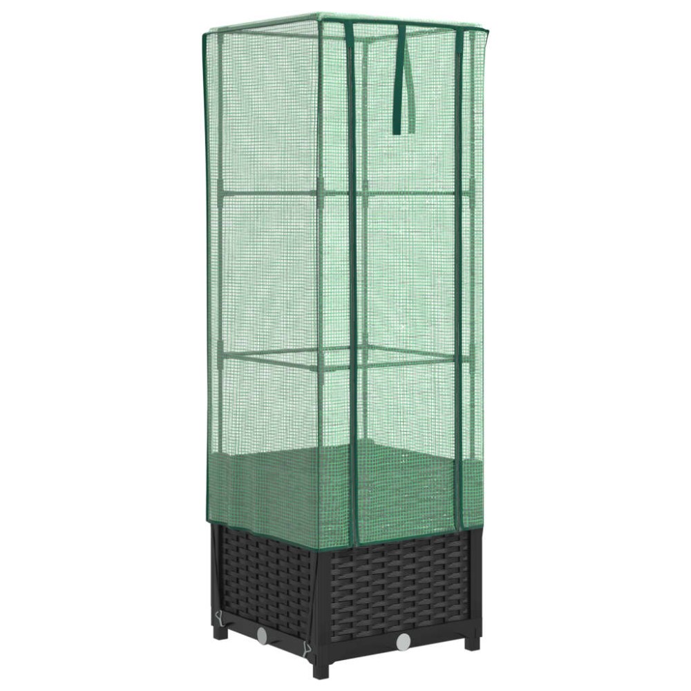 vidaXL Strat înălțat cu husă de seră, aspect ratan, 40x40x139 cm