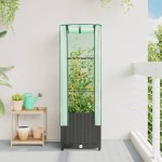vidaXL Strat înălțat cu husă de seră, aspect ratan, 40x40x139 cm vidaXL Strat înălțat cu husă de seră, aspect ratan, 40x40x139 cm