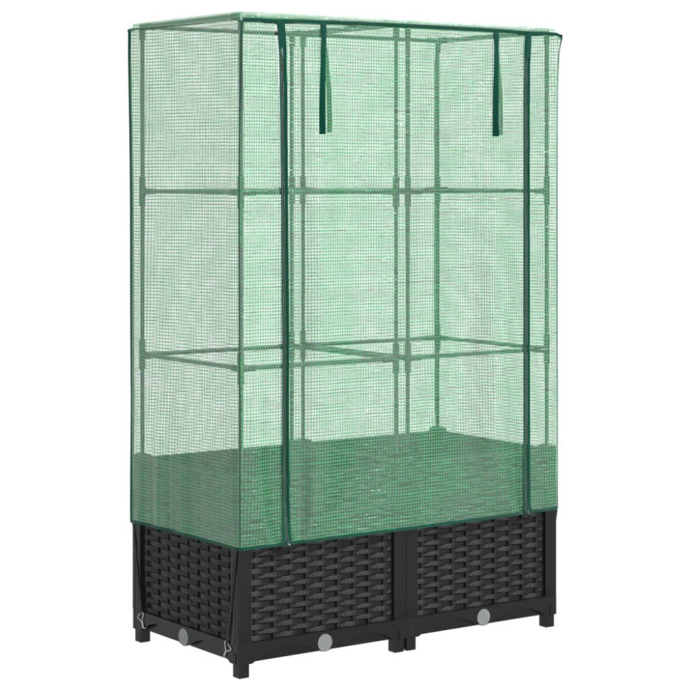 vidaXL Strat înălțat cu husă de seră, aspect ratan, 80x40x138 cm