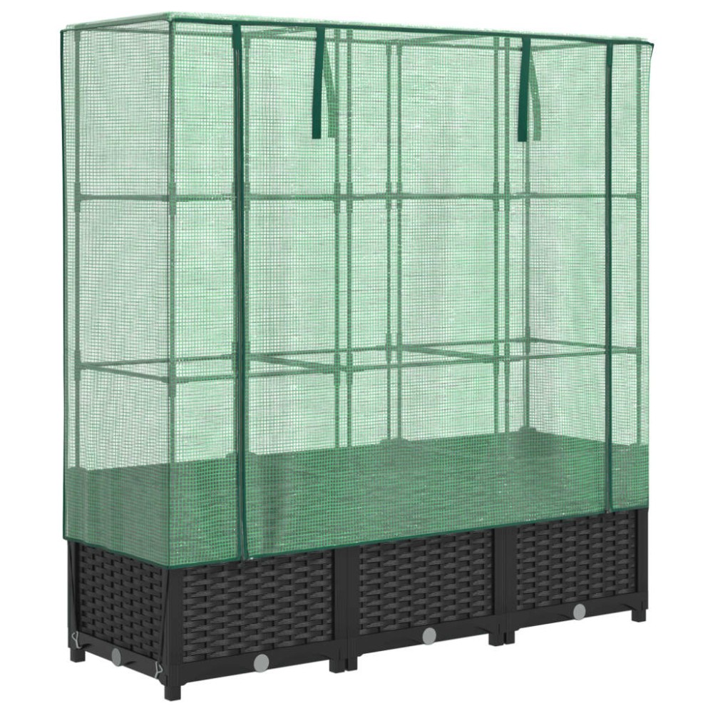 vidaXL Strat înălțat cu husă de seră, aspect ratan, 120x40x138 cm