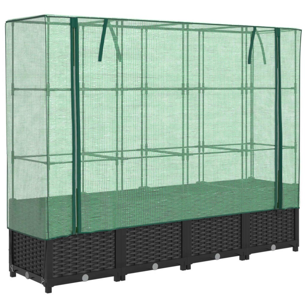 vidaXL Strat înălțat cu husă de seră, aspect ratan, 160x40x138 cm