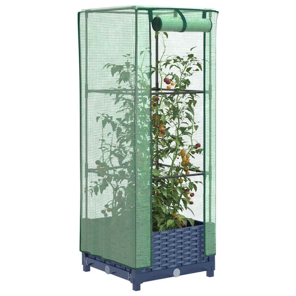 vidaXL Strat înălțat cu husă de seră, aspect ratan, 40x40x123 cm