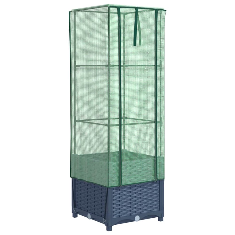 vidaXL Strat înălțat cu husă de seră, aspect ratan, 40x40x139 cm