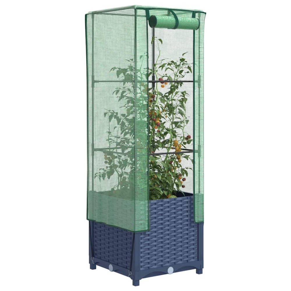 vidaXL Strat înălțat cu husă de seră, aspect ratan, 40x40x139 cm