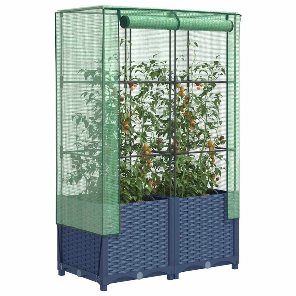 vidaXL Strat înălțat cu husă de seră, aspect ratan, 80x40x138 cm