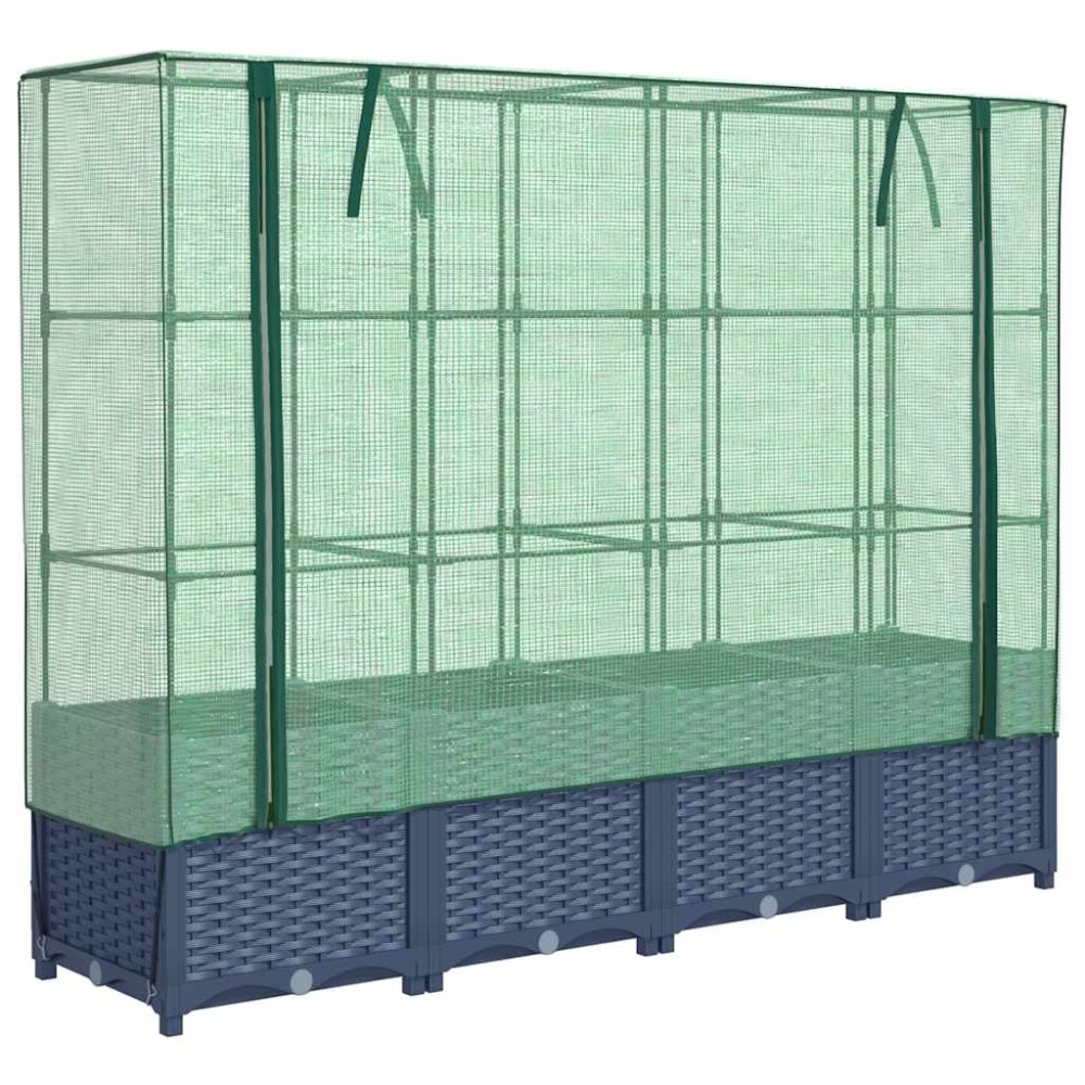 vidaXL Strat înălțat cu husă de seră, aspect ratan, 160x40x138 cm