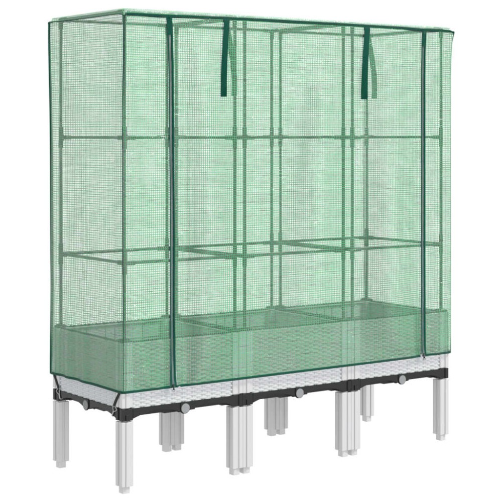 vidaXL Strat înălțat cu husă de seră, aspect ratan, 120x40x140 cm