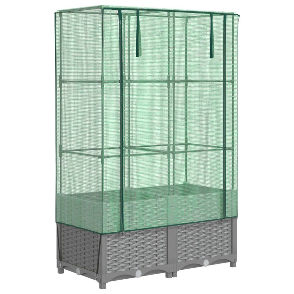 vidaXL Strat înălțat cu husă de seră, aspect ratan, 80x40x138 cm