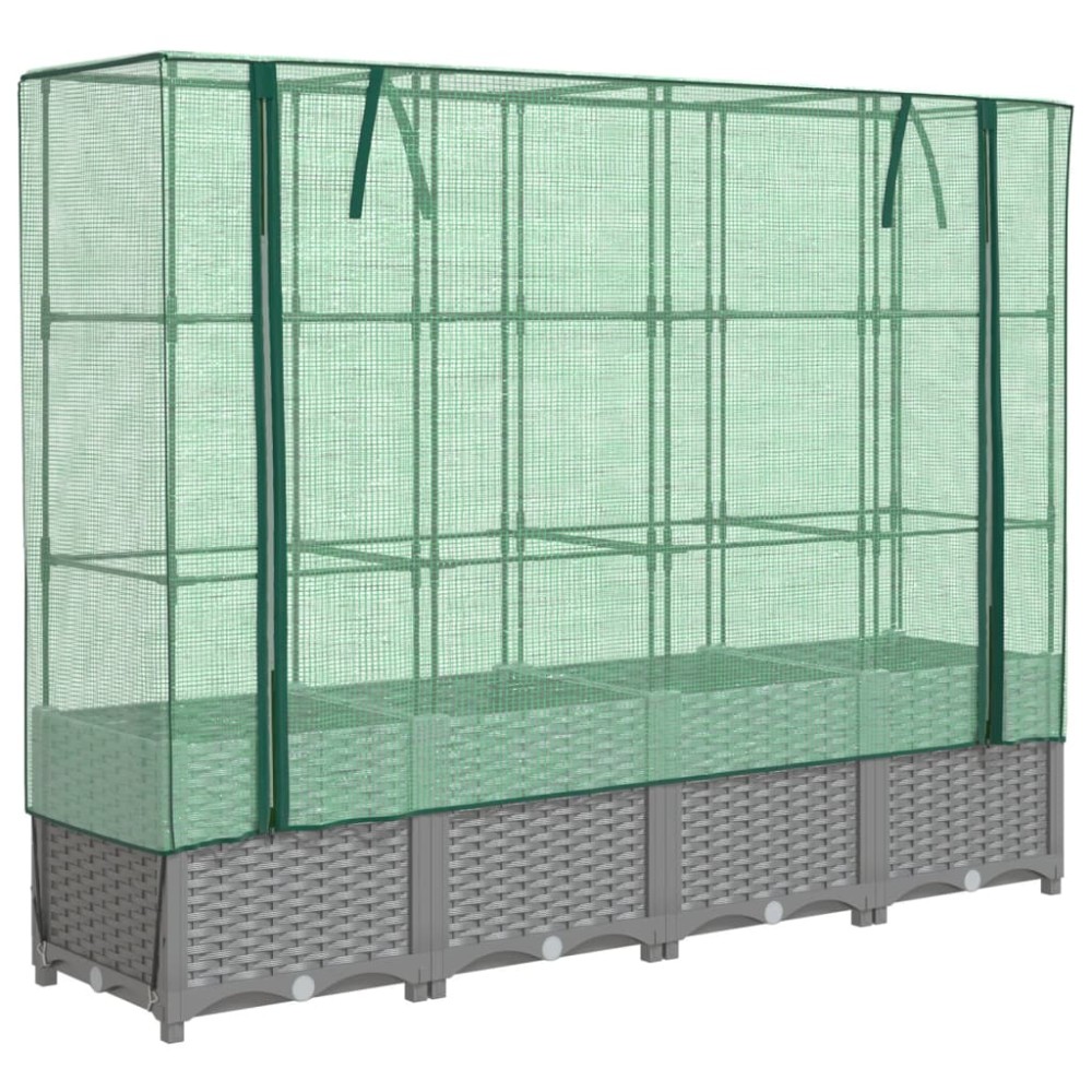 vidaXL Strat înălțat cu husă de seră, aspect ratan, 160x40x138 cm