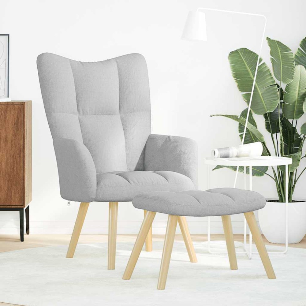 vidaXL Scaun de relaxare cu taburet din material gri nor