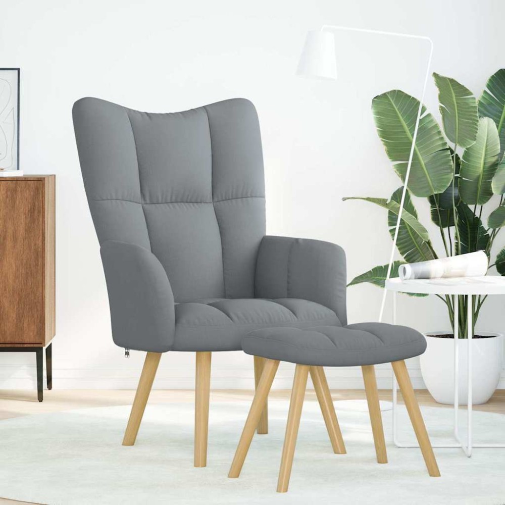 vidaXL Scaun de relaxare cu taburet, gri deschis, textil