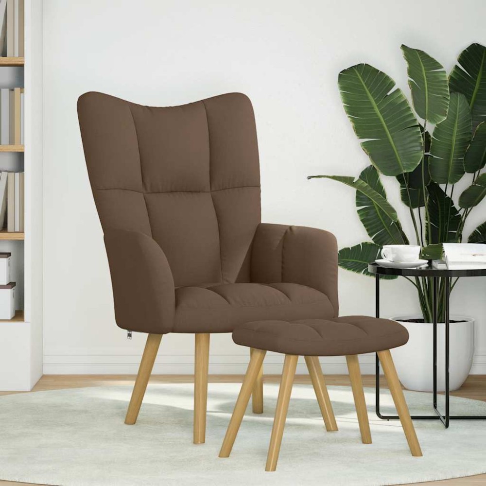 vidaXL Scaun de relaxare cu taburet, maro, textil