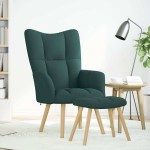 vidaXL Scaun de relaxare cu taburet, verde închis, textil
