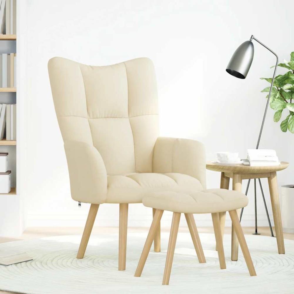 vidaXL Scaun de relaxare cu taburet, crem, textil