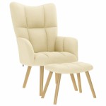 vidaXL Scaun de relaxare cu taburet, crem, textil vidaXL Scaun de relaxare cu taburet, crem, textil