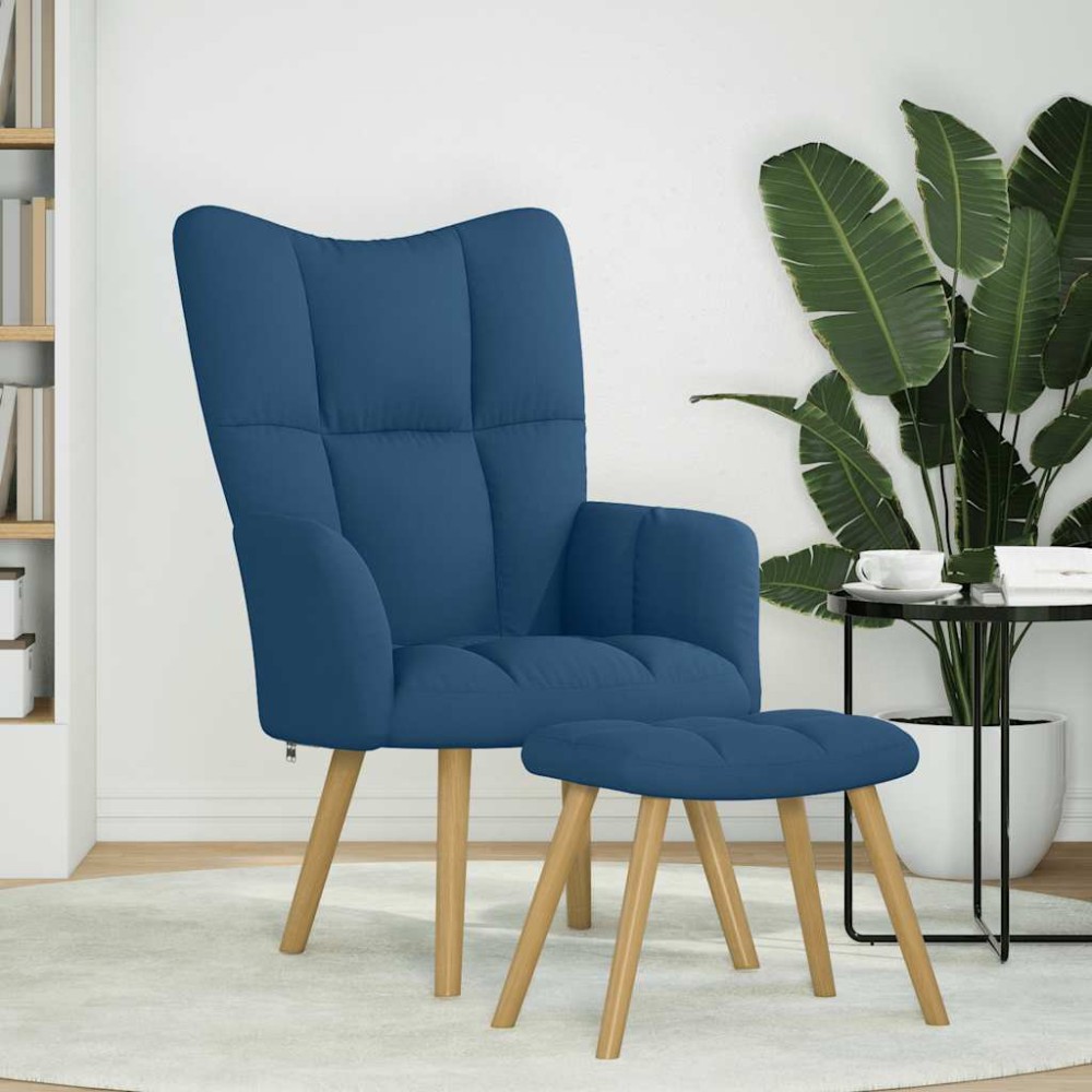 vidaXL Scaun de relaxare cu taburet, albastru, textil