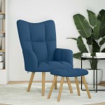 vidaXL Scaun de relaxare cu taburet, albastru, textil vidaXL Scaun de relaxare cu taburet, albastru, textil
