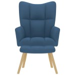 vidaXL Scaun de relaxare cu taburet, albastru, textil vidaXL Scaun de relaxare cu taburet, albastru, textil