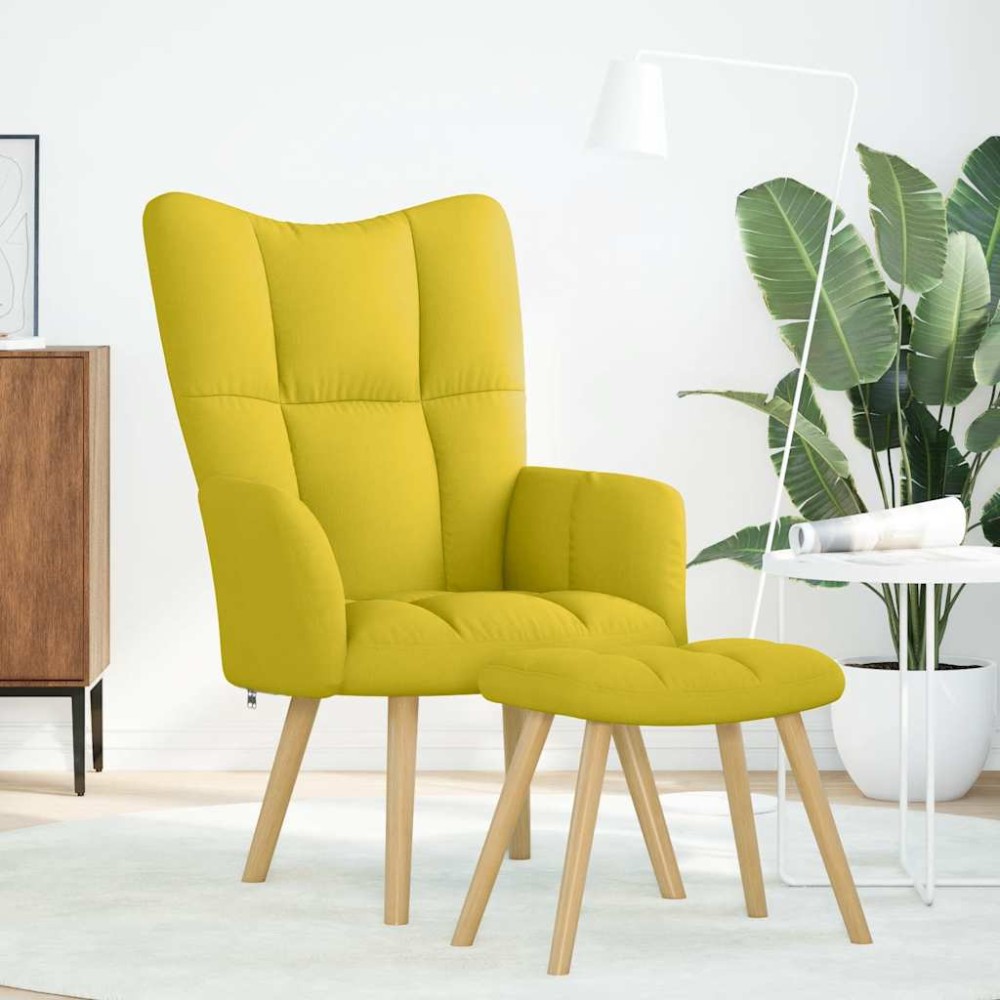 vidaXL Scaun de relaxare cu taburet din material galben deschis