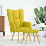 vidaXL Scaun de relaxare cu taburet din material galben deschis vidaXL Scaun de relaxare cu taburet din material galben deschis