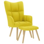 vidaXL Scaun de relaxare cu taburet din material galben deschis vidaXL Scaun de relaxare cu taburet din material galben deschis