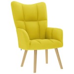 vidaXL Scaun de relaxare cu taburet din material galben deschis vidaXL Scaun de relaxare cu taburet din material galben deschis