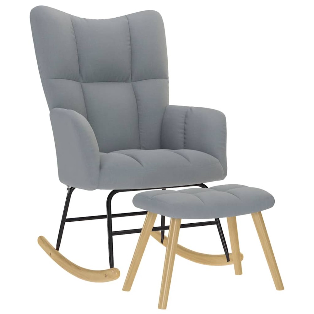 vidaXL Scaun balansoar cu taburet, gri deschis, textil