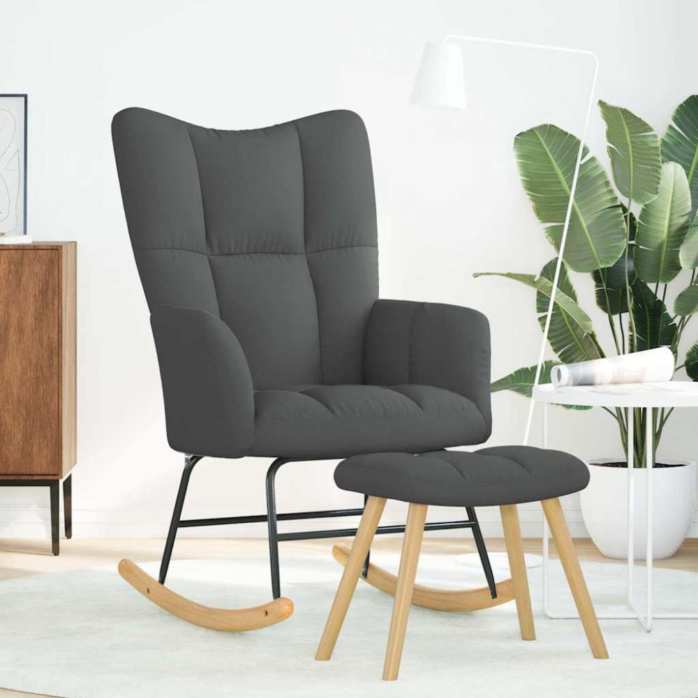 vidaXL Scaun balansoar cu taburet, gri închis, textil