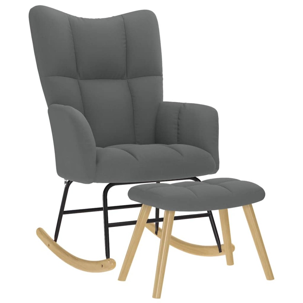vidaXL Scaun balansoar cu taburet, gri închis, textil