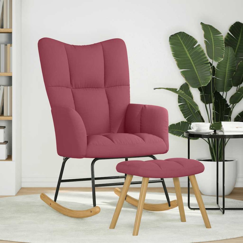 vidaXL Scaun balansoar cu taburet, roșu vin, material textil