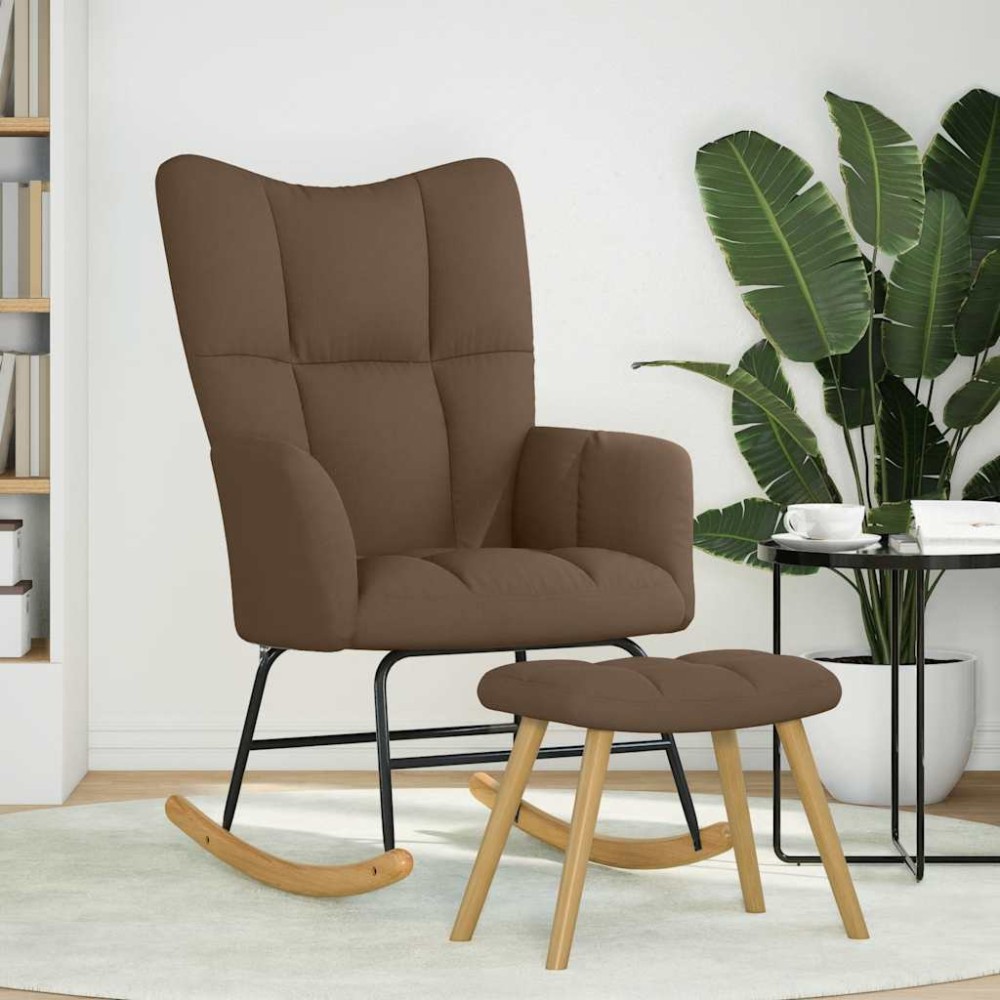 vidaXL Scaun balansoar cu suport picioare, maro, material textil