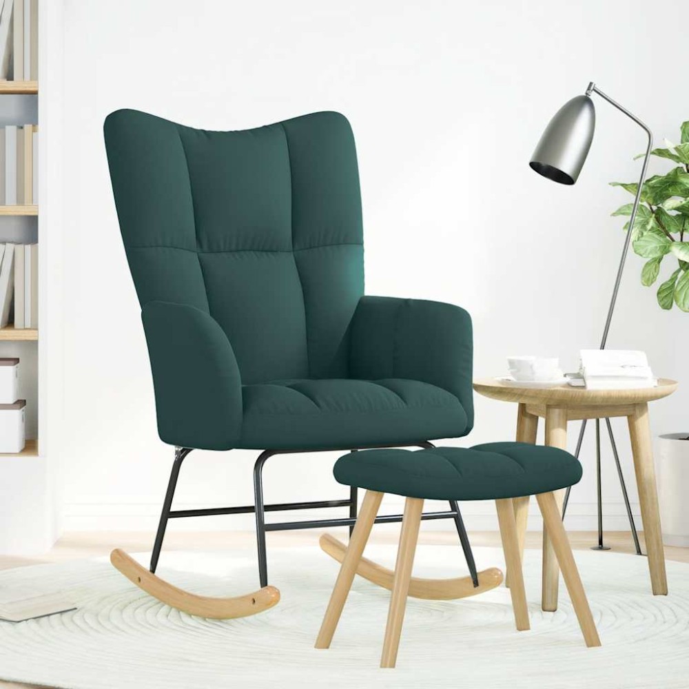 vidaXL Scaun balansoar cu taburet, verde închis, textil